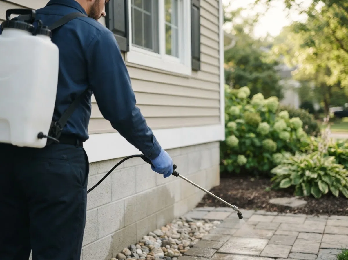 Pest control technician inspecting a home in Webster, WI